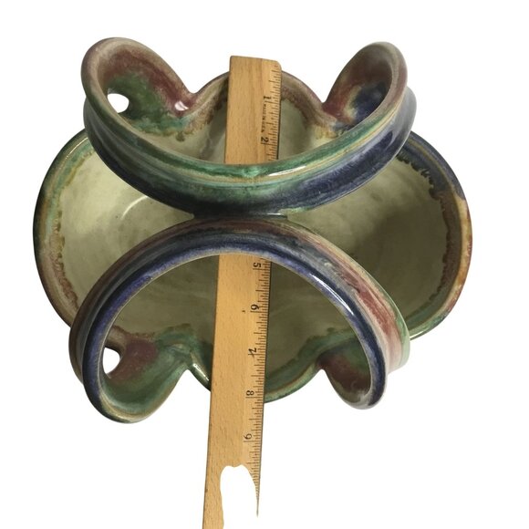 POR MUNTO Signed Studio Pottery Basket Multicolor 8 Handmade Boho Stoneware OOAK - Picture 7 of 9